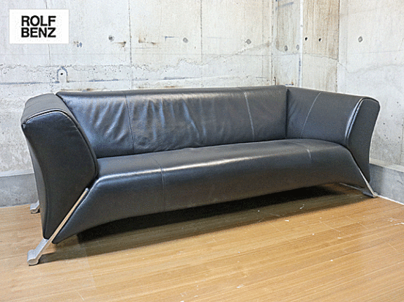 ROLF BENZ】ロルフベンツ 322 黒革 3人掛けソファ アニータ