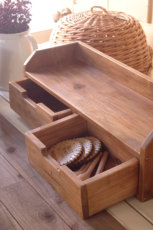 ヴィンテージ風木製ドロワーラック｜見せる収納棚＊インテリア雑貨