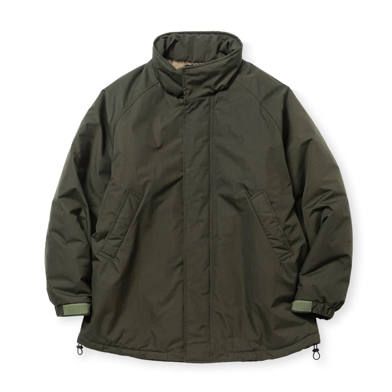 CALEE - TASLAN NYLON PADDED JACKET (DARK OLIVE) / スタンドカラー