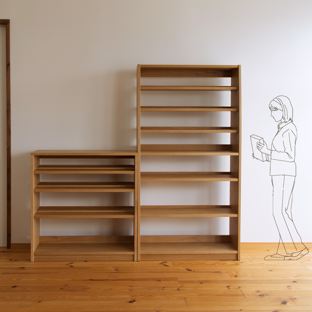 ナラ無垢材のオーダー本棚（ブックシェルフ）・C-347 家具工房クラポ