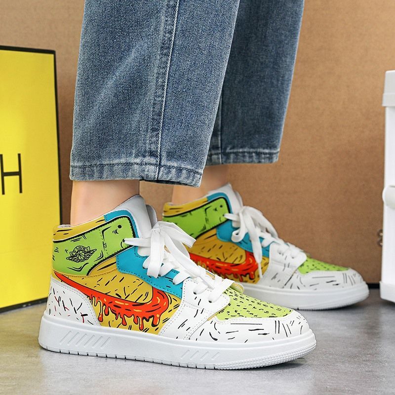 Men's unisex pop color graphic print lace uphigh cut sneakers ユニ
