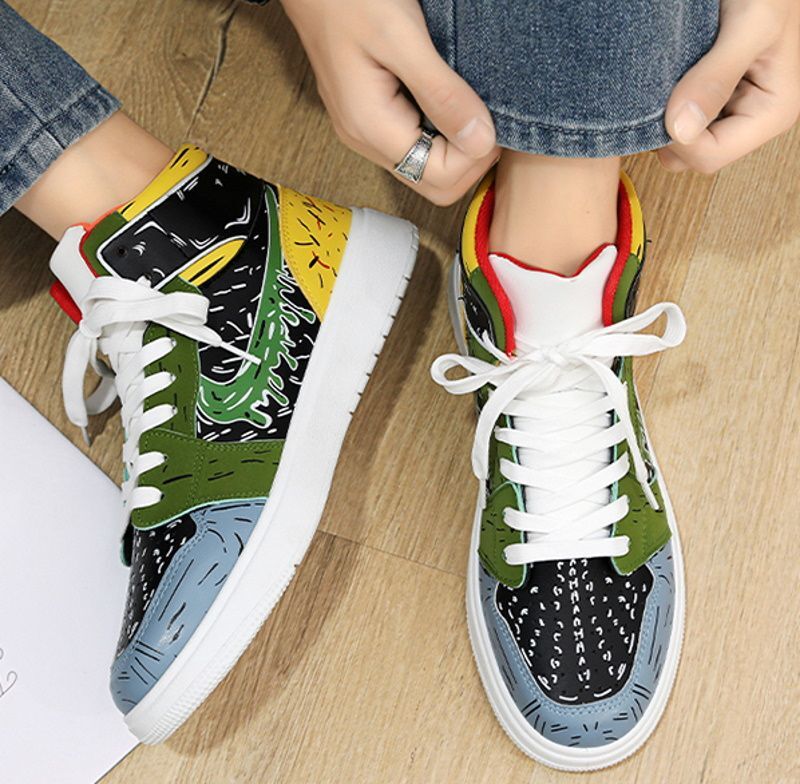 Men's unisex pop color graphic print lace uphigh cut sneakers ユニ