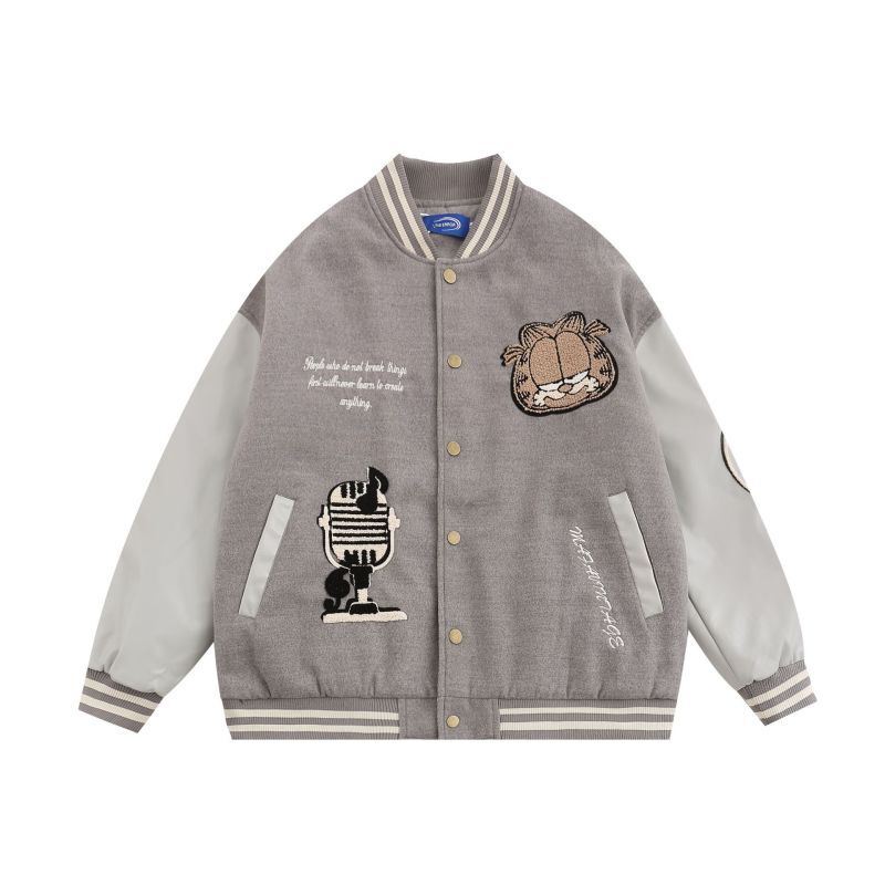 Garfield embroidery leather sleeves baseball uniformbaseball