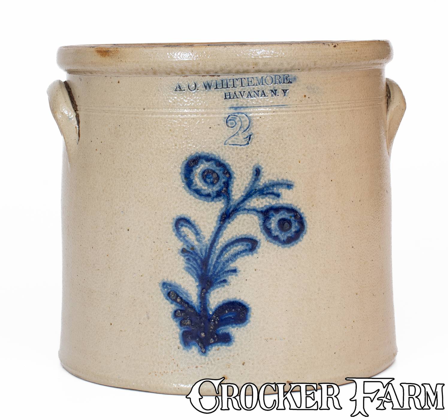 A. O. WHITTEMORE / HAVANA, NY Stoneware Crock w/ Slip-Trailed