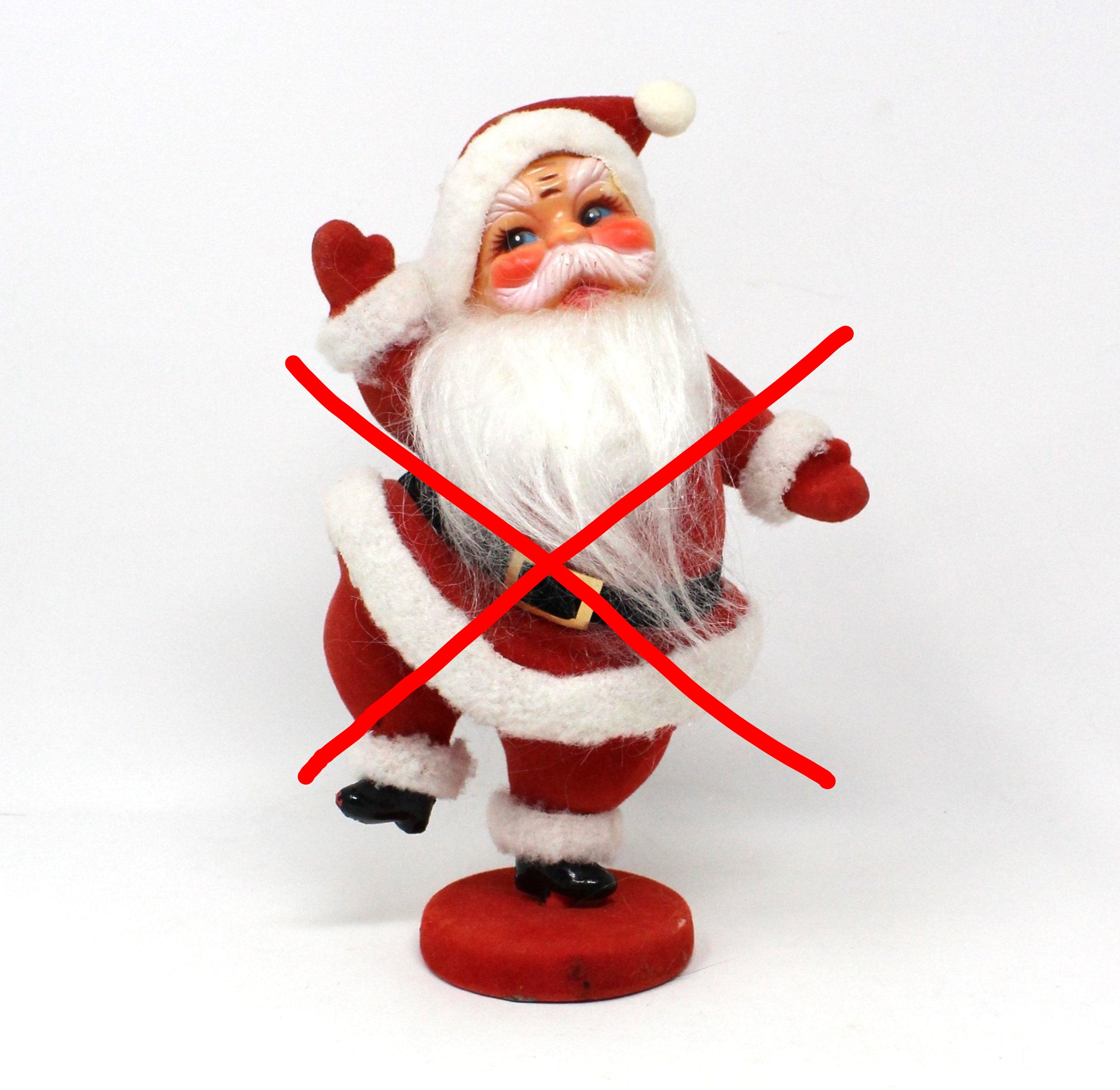 Figurine, Dancing Santa, Mid Century Flocked Santa Claus on Stand