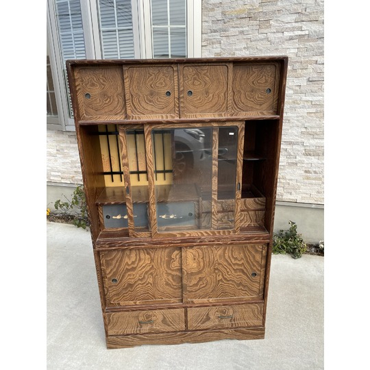 長期保管品 茶箪笥 茶タンス 木製 ガラス ビンテージ アンティーク