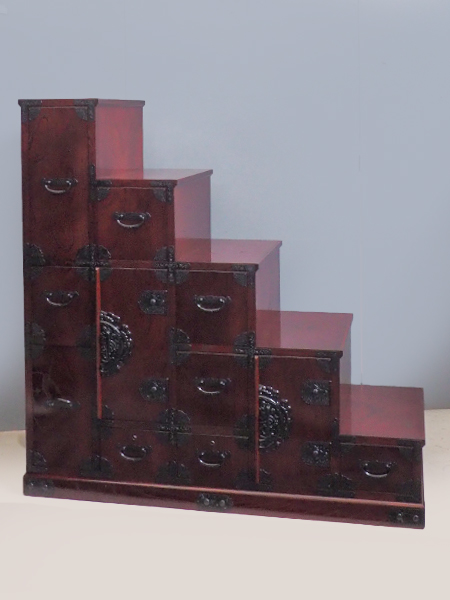 筑後民藝家具　筑後民芸 民芸家具 階段箪笥 彩り階段チェスト 右下がり 筑後民芸家具<br>階段箪笥 | アンティーク山本商店