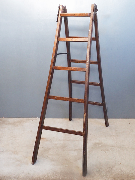 昭和レトロ脚立(大型配送料込み値下げご遠慮下さい) 楢材<br>時代脚立 | アンティーク山本商店