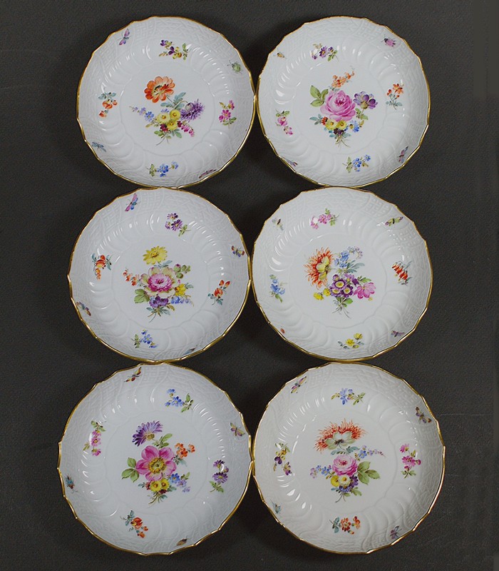 MEISSEN】マイセン Neubrandenstein 花絵小皿6客 - アンティック 姉妹社