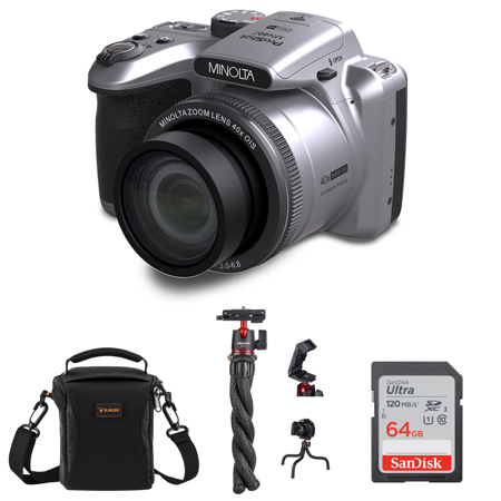 Minolta MN40Z 20MP FHD Camera w/40x Zoom, Silver, with MT-11