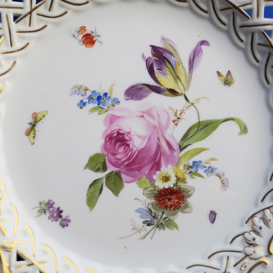 KPM ベルリン 透かし プレート 飾り皿 フラワー 花柄 金彩