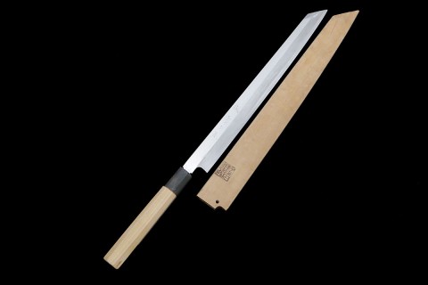 柳刃包丁 本焼 一尺 平鏡面 黒檀柄 黒檀鞘・箱付 KN02-A10294-2L2B