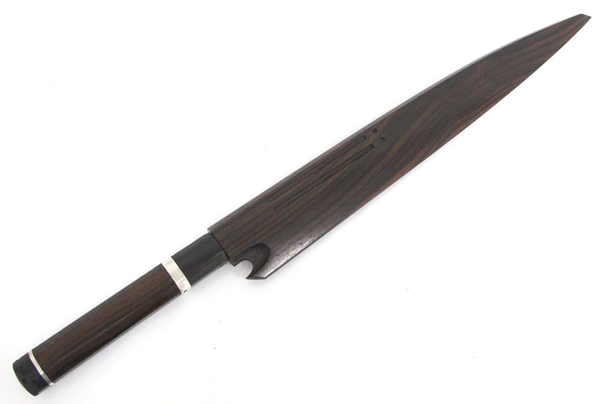 森本光一作 刺身 切付 白一鋼 尺 紫檀白水牛八角柄 森本