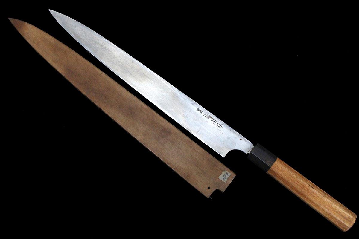重房 柳刃包丁 尺一 墨流し 鍛地 朴柄 白鞘・桐箱付 KN02-A10986-2L4