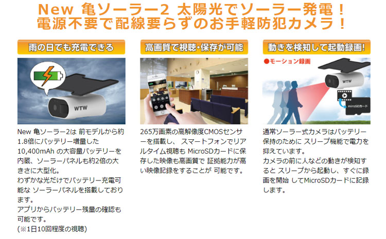 ソーラーカメラ】SDカード防犯カメラ 265万画素・電源不要ワイヤレス