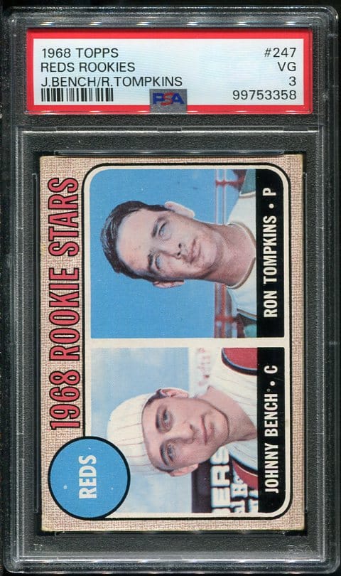 1968 Topps #247 Reds Rookies Johnny Bench RC PSA 3 HOF (99753358