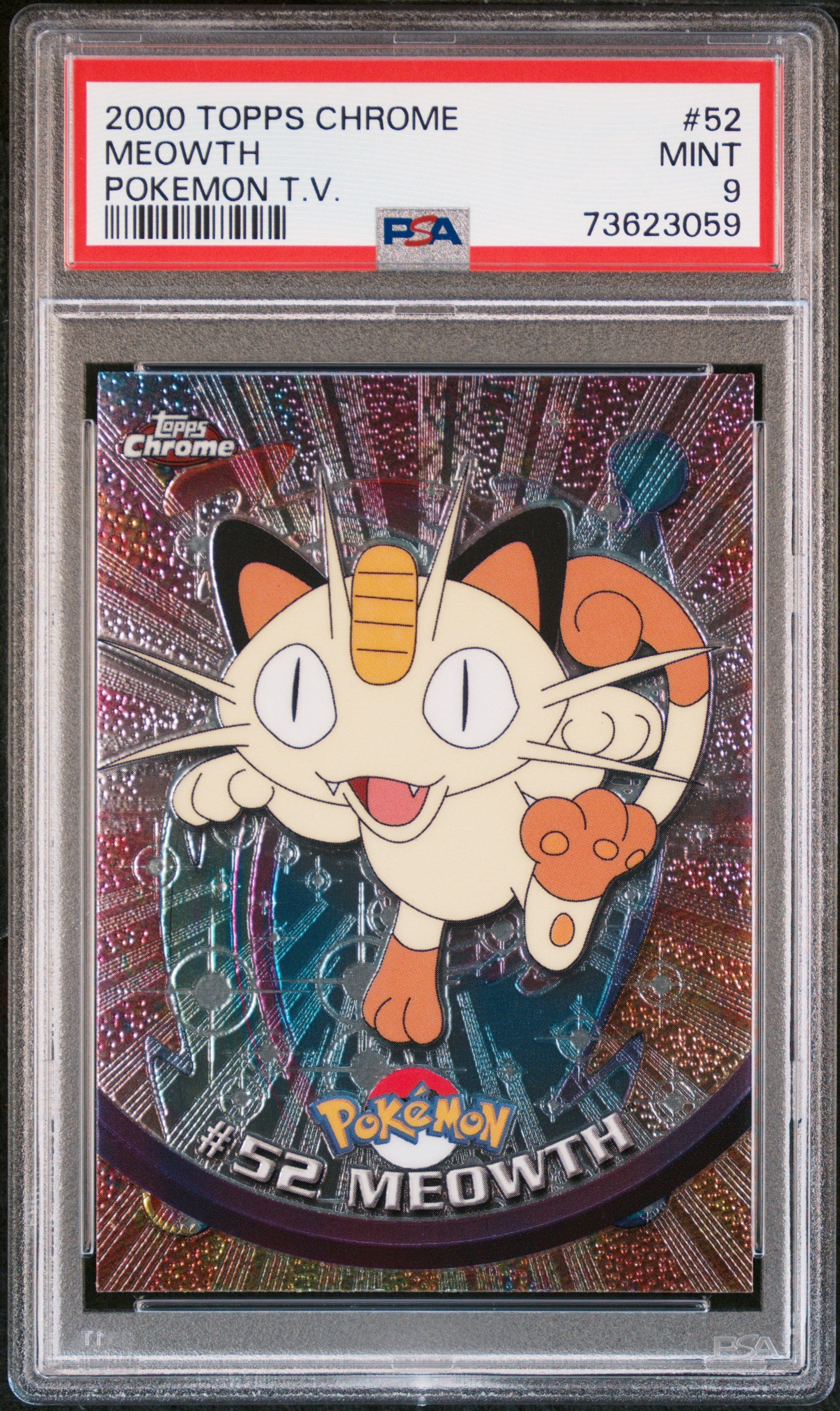 2000 Topps Chrome Pokemon T.V. #52 Meowth Pokemon T.V. PSA 9