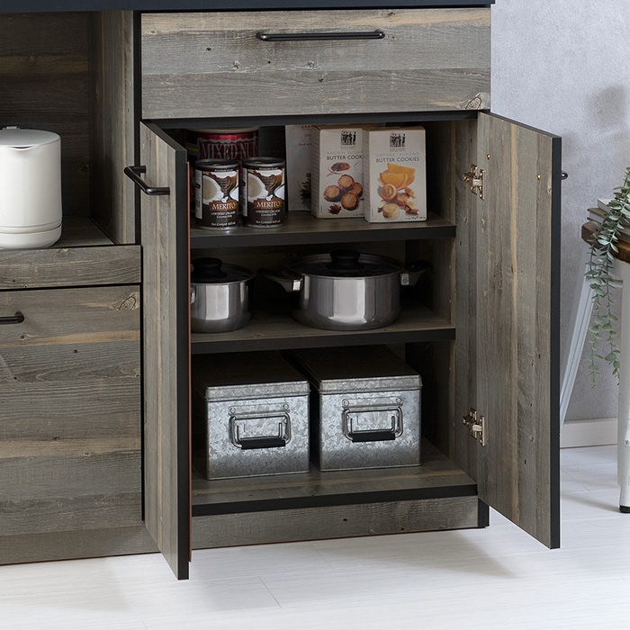 アイアンフレーム食器棚 Markus(マルクス) 幅120cm 引戸+棚板タイプ