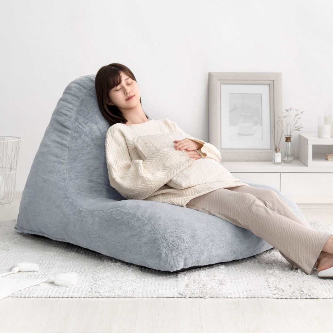 1人掛け クッションソファ 極厚 背もたれ付き フェイクファー フロア