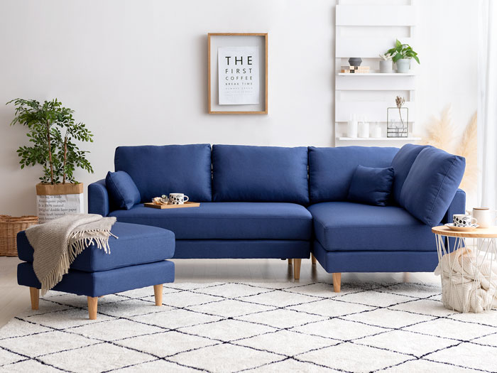 3人掛けカウチソファ オットマン付き レイアウト自由 ポケットコイル