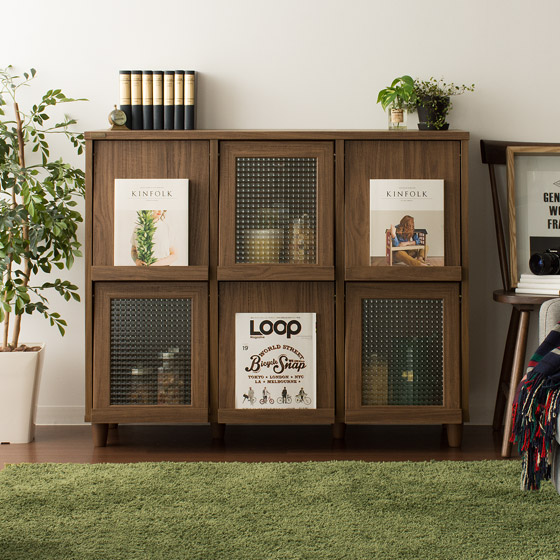 ディスプレイラックNEFLAS(ネフラス)フラップ扉収納幅111.5cmタイプ