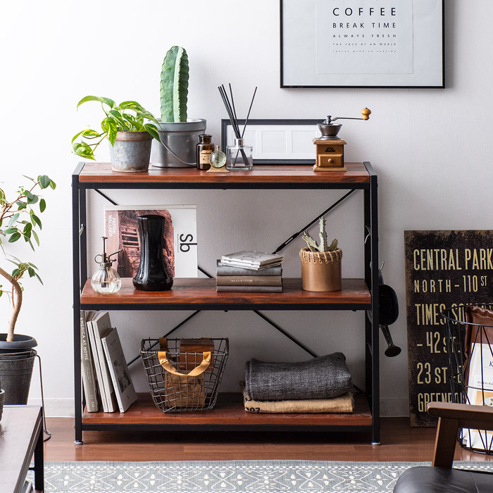 ヴィンテージウッドオープンラック BILLS(ビルズ) 90cm幅 4段タイプ