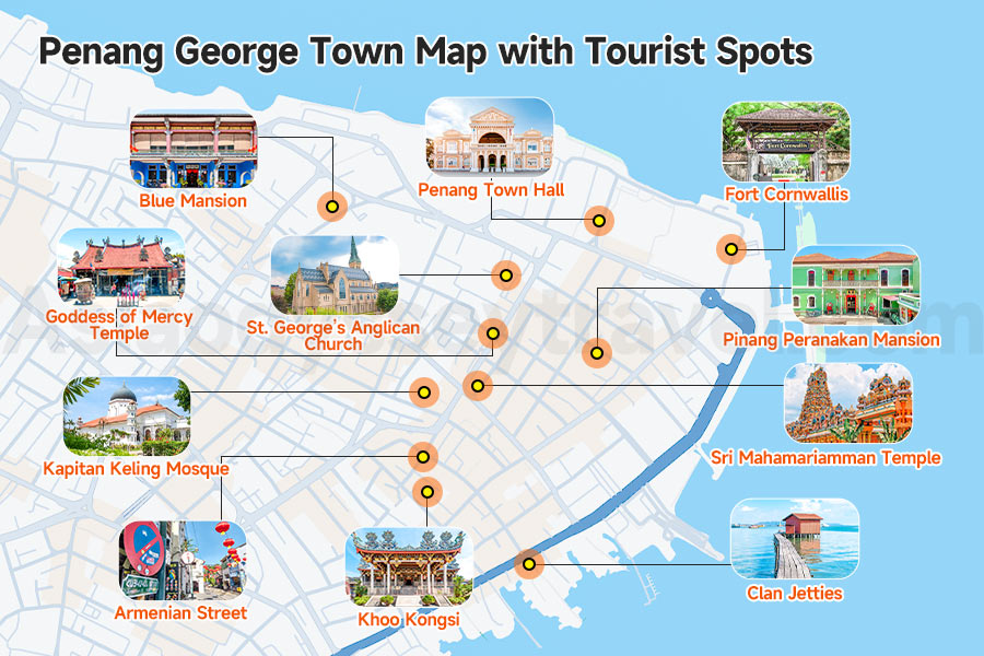 Penang Tourist Map: Penang Island Map & Penang George Town Map
