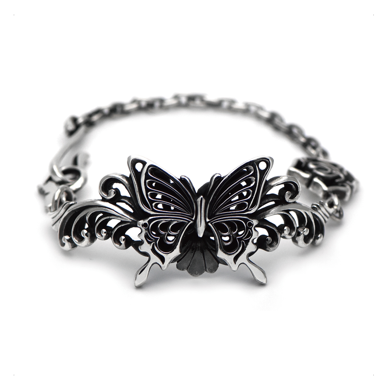 アゲハ 蝶 薔薇 唐草 デザイン シルバー925 ブレスレット[誕生石