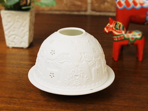 北欧ダーラナホース＆クルビッツ 陶器製ドームキャンドルライト(LED