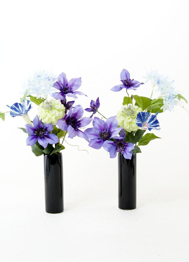 造花 ミニ供花】クレマチスとダリアのナチュラルミニ仏花セット（左右