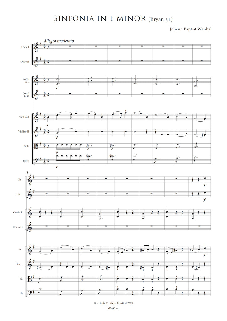 Johann Baptist Wanhal: Sinfonia in E Minor (Bryan e1) – Sheet Music