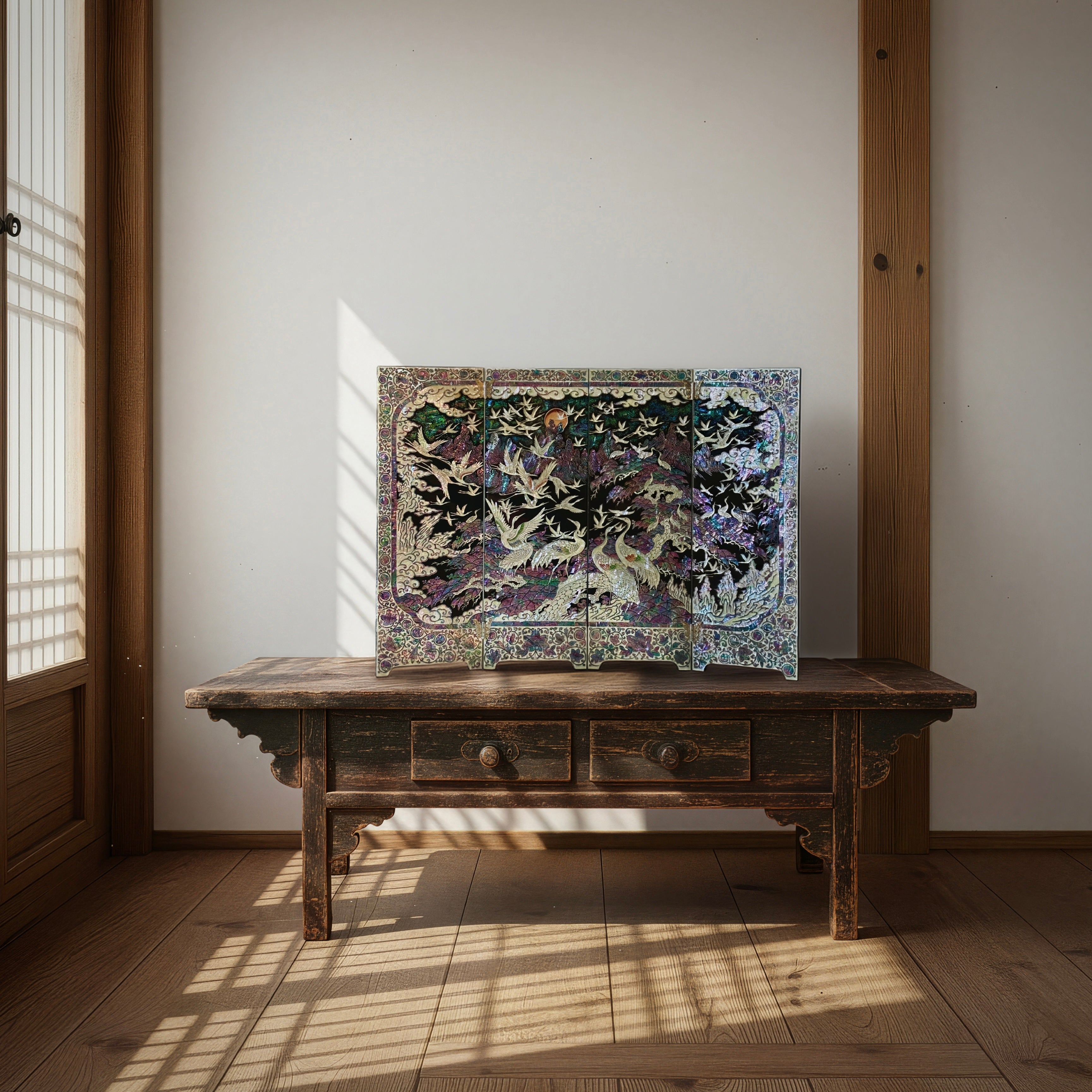 螺鈿百羽鶴文様木枠付屏風 – ArtinKo