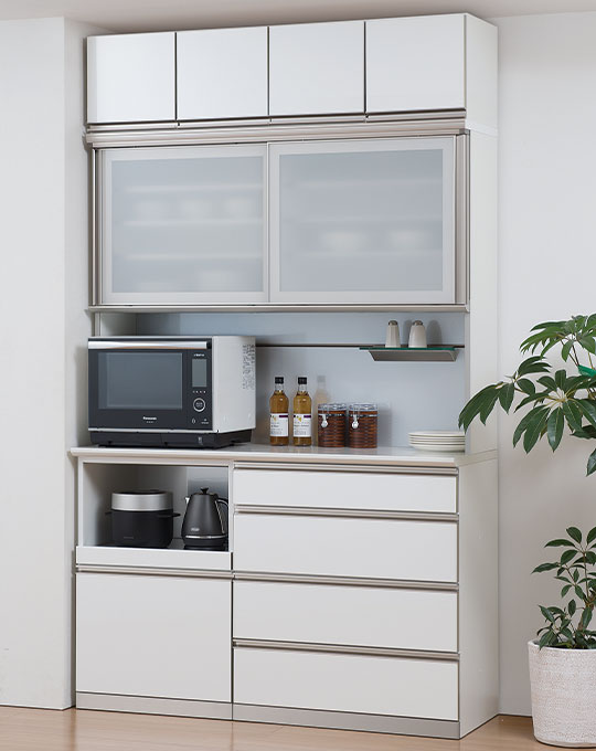 綾野製作所 食器棚 幅100cm ホワイト ソフトクローズキッチンボード