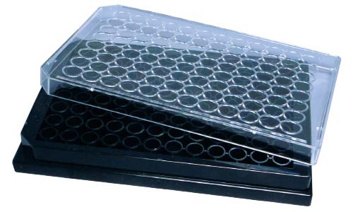 BM - テストプレート 96well 平底 P.S製 フタ付 クリアボトム ブラック