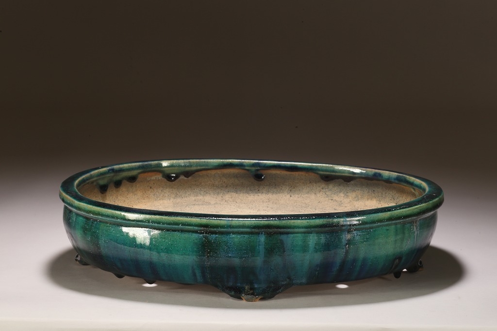 福泉窯昭和期枇杷絵付緑釉四角深鉢 福泉窯昭和期枇杷絵付緑釉四角深鉢