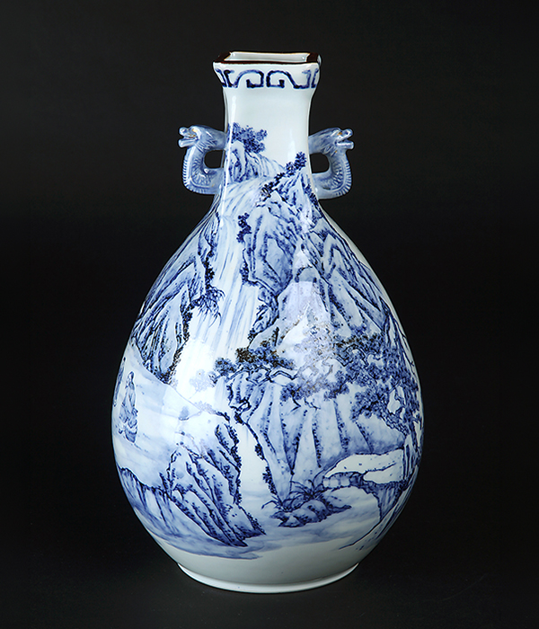 北村宗善染付山水図花瓶 | 盆栽、盆栽書籍、盆栽鉢の通販│近代出版