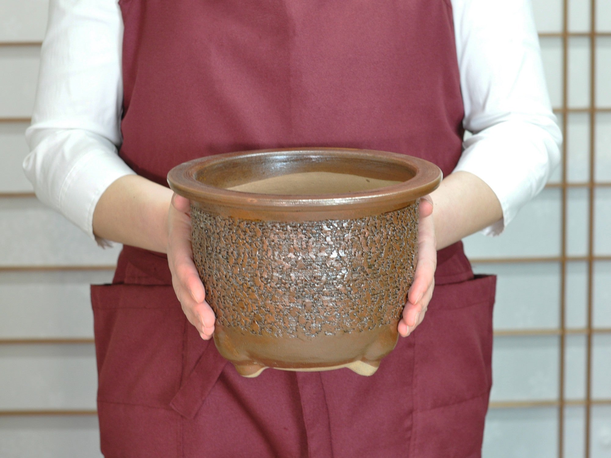 信楽焼 イラボ松皮観音竹鉢 7号 幅22.5cm×高さ16.5cmの販売｜盆栽妙