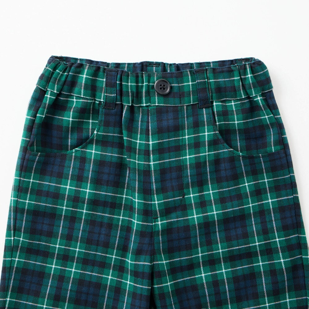 先染めチェックロングパンツ(80~150cm)(80cm グリーン系): ボトム