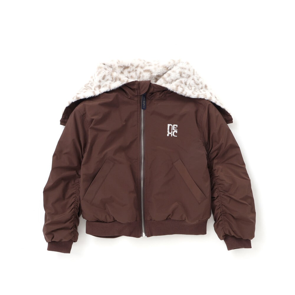 リバーシブルタフタxファーファスナーフード付きジャケット(110~150cm