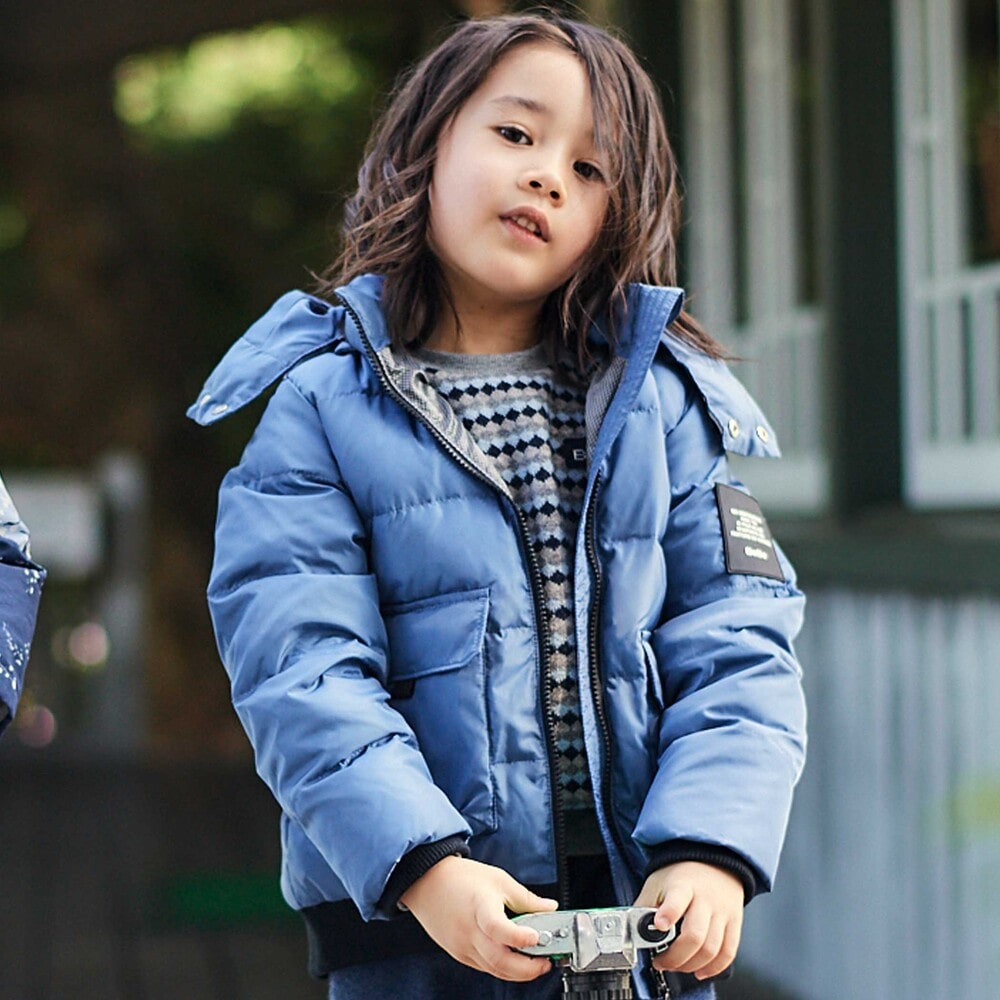 撥水加工】タフタフラップポケットフードダウンコート(95~150cm)(95cm