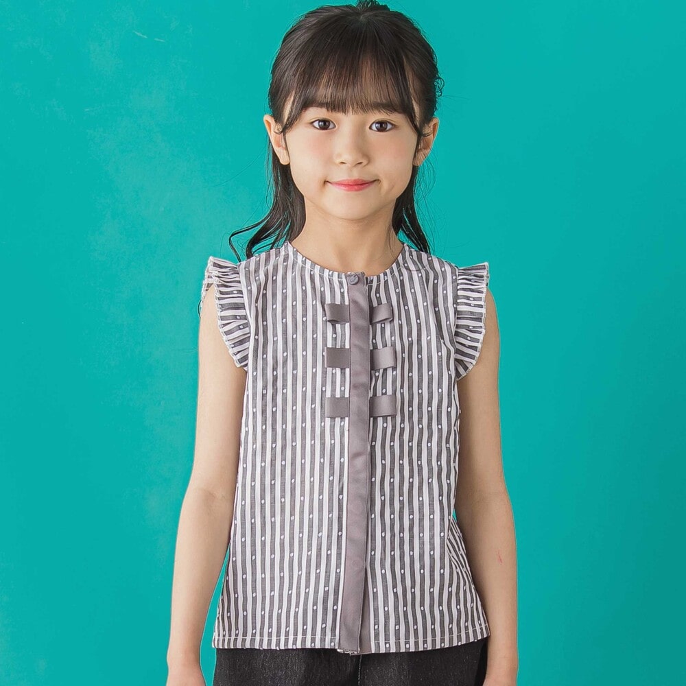 限定商品】ドビードットストライプノースリーブブラウス(95~150cm