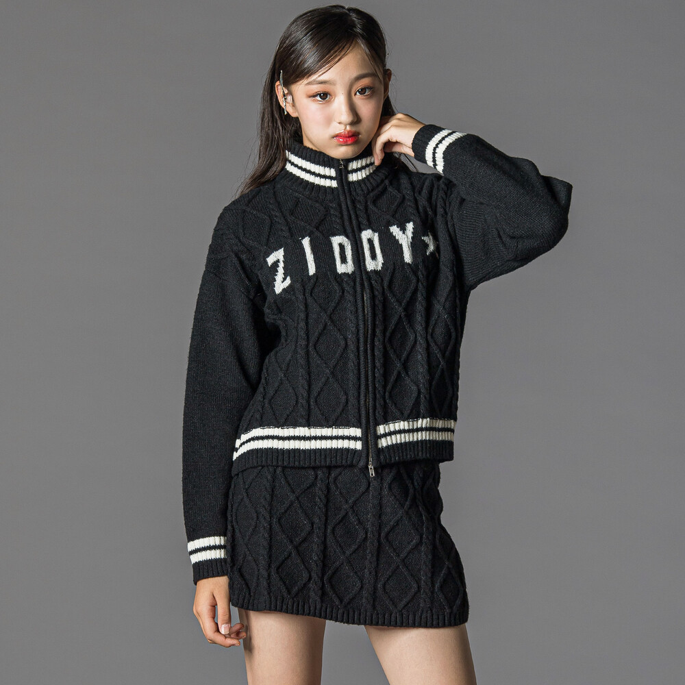 ダブルジップスカパンニットセットアップ(130~160cm)(130cm ブラック