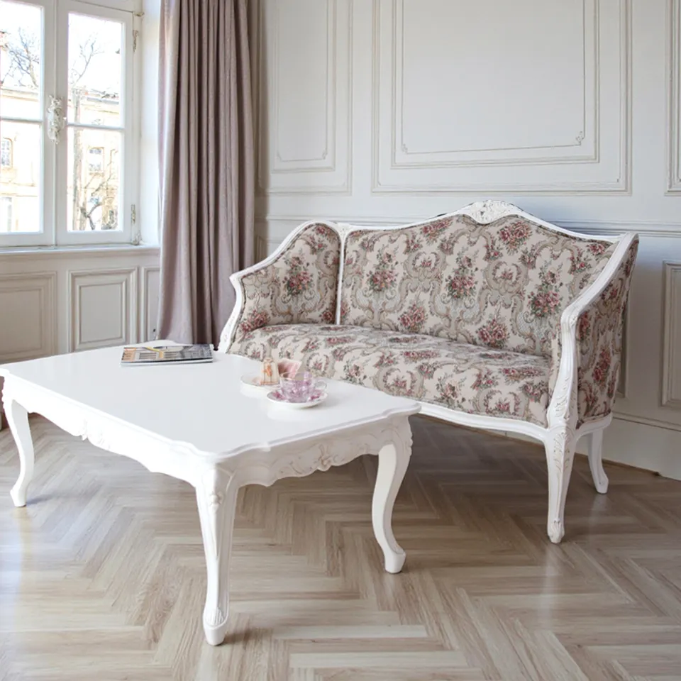 ロココ調 2人掛け ソファ 2人用 ゴブラン ホワイト 幅148cm 猫脚