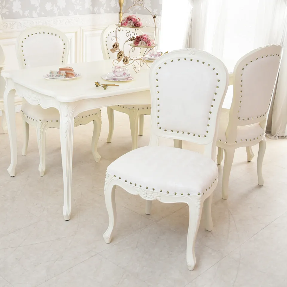 ロココ調 ダイニングチェア ホワイト アイボリー 幅55cm 猫脚 ｜ロココ