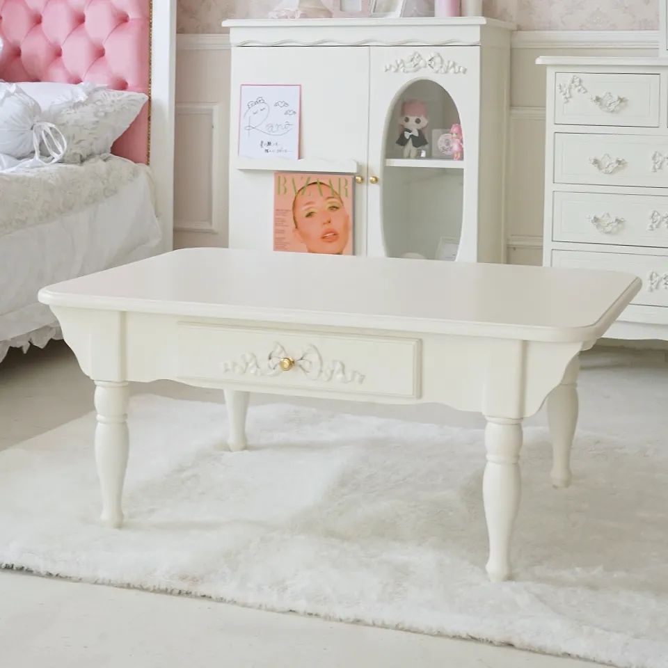 ステラリボン 姫系 センターテーブル ホワイト 幅90cm｜ロココ調家具