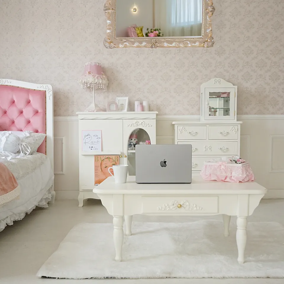 ステラリボン 姫系 センターテーブル ホワイト 幅90cm｜ロココ調家具