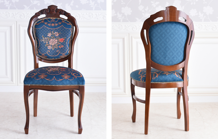 イタリア製 象嵌 ダイニングセット5P 4人掛け ブルー 幅135cm | ロココ