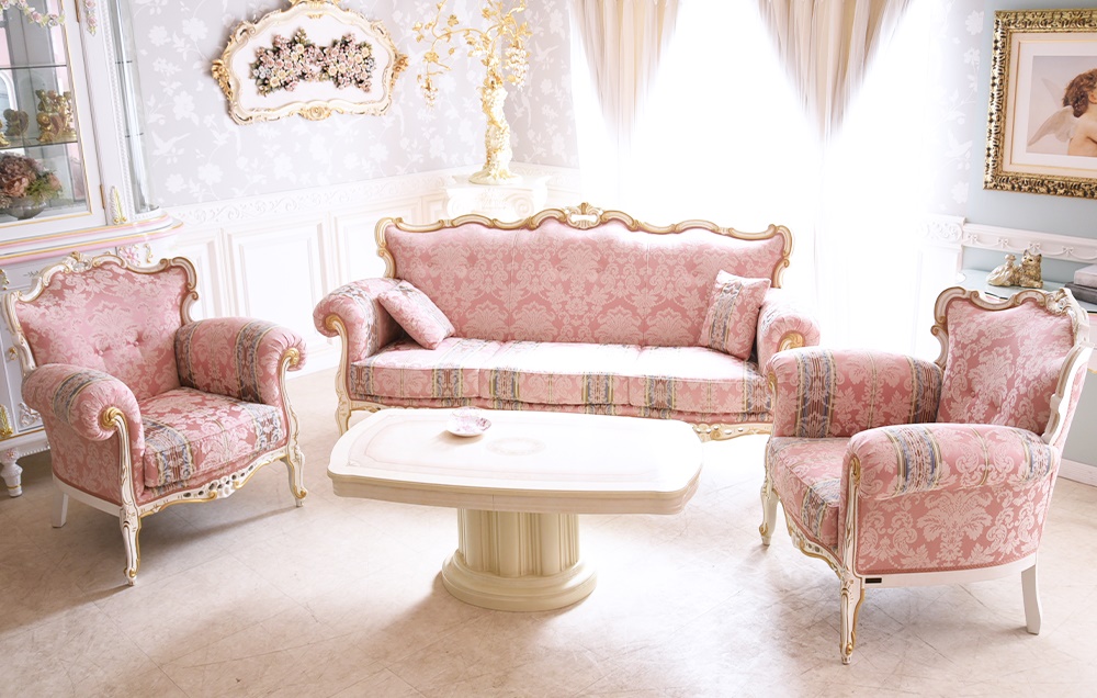 イタリア製 ロココ アントワネット 猫脚ソファ 3点 3人掛け+1人掛け