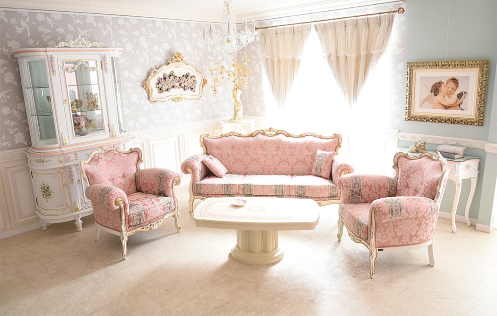 イタリア製 ロココ アントワネット 猫脚ソファ 3点 3人掛け+1人掛け