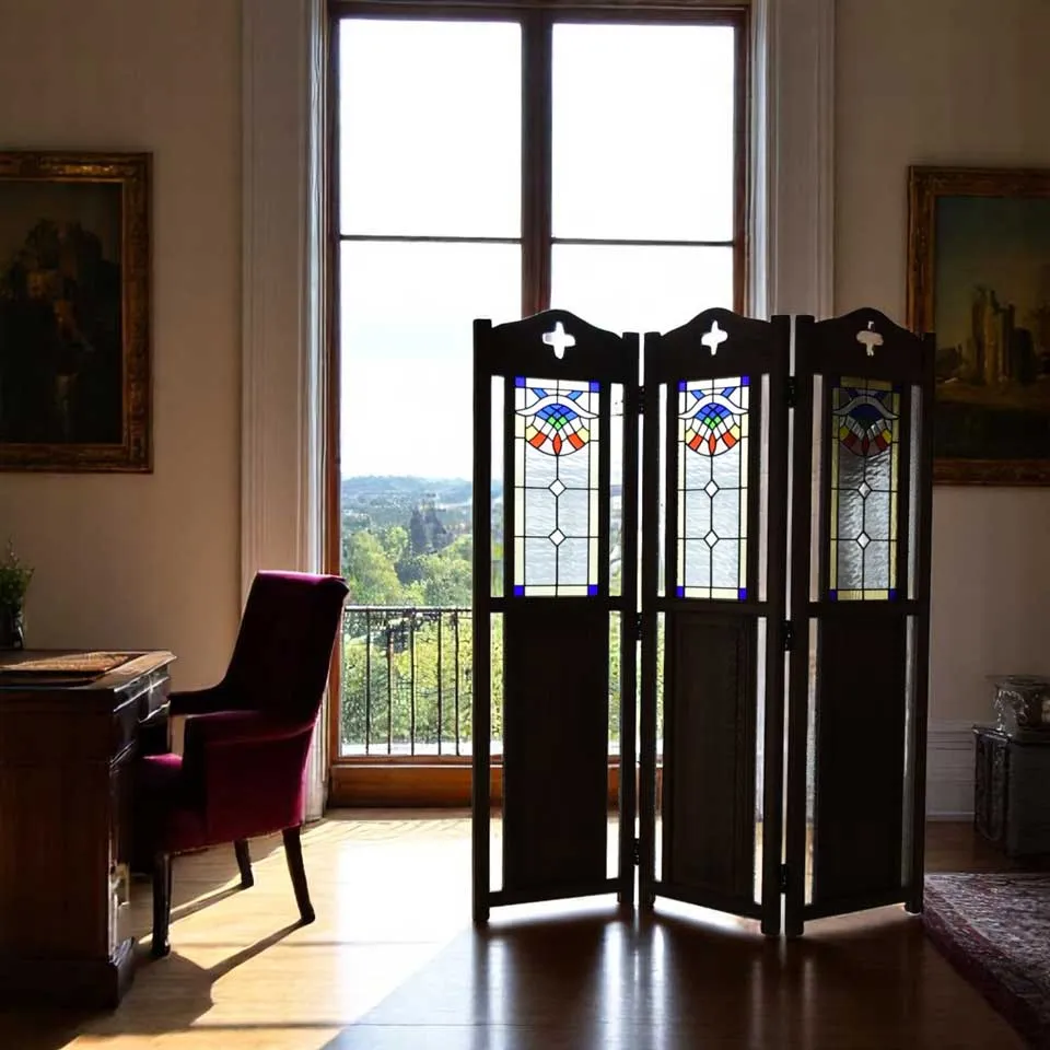 英国調 ステンド スクリーン オーク材 パーテーション(間仕切り